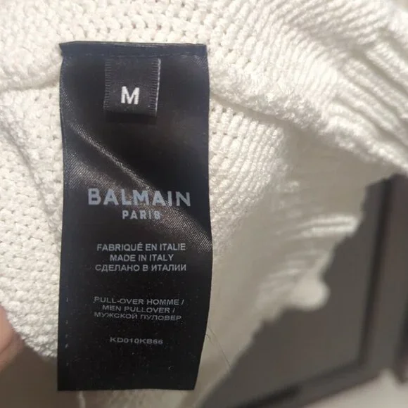 Balmain Men's White Cable Knit Sweater - Size M Like New - Picture 6 of 13